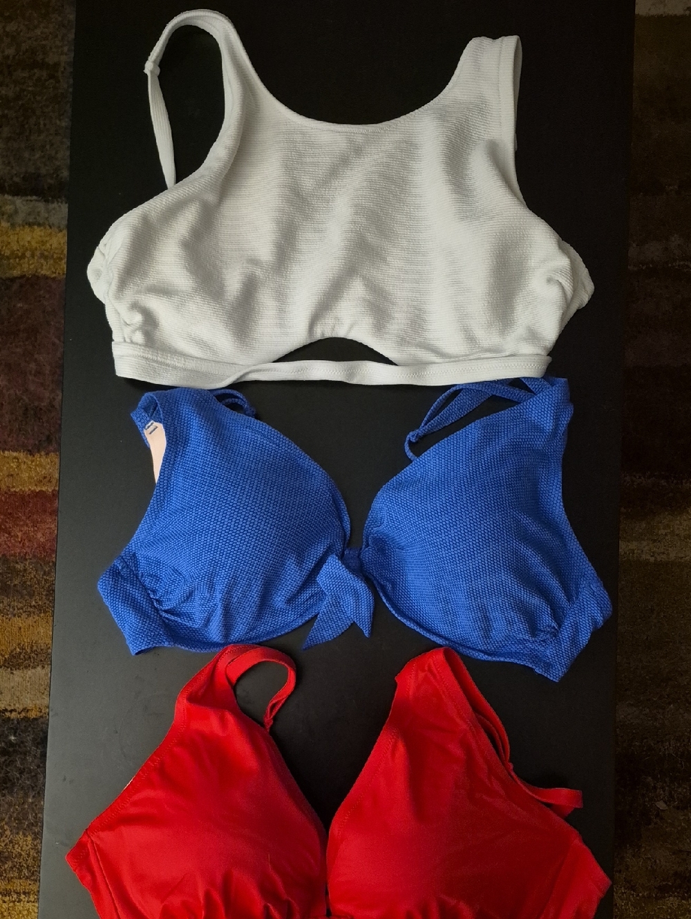 Shade & Shore White, Blue & Red Scoop Bikini Tops - 3-Pack